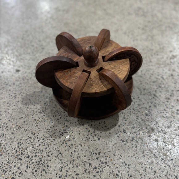 Antique Wooden Coaster Set with Holder - Picture 4 of 4